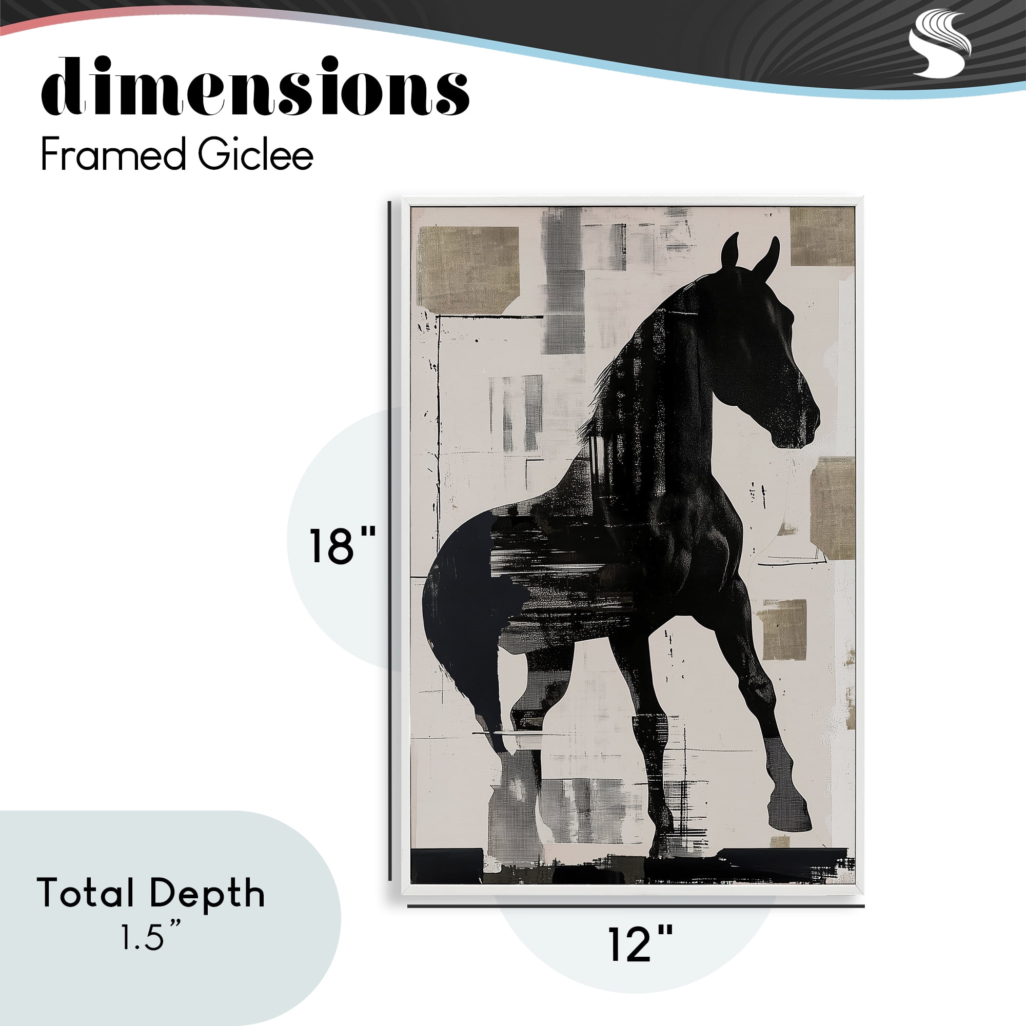Equinity Horse Silhouette White Framed Giclee Art, design by Annabelle Hall