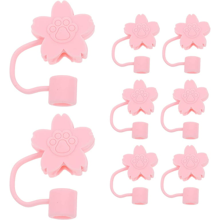 8Pcs Silicone Straw Tip Cover Cute Sakura Shape Straw Caps Straw Cover Plug  Reusable Drinking Straw Tips Lids for Valentines Day Wedding Party Birthday  - Pink 