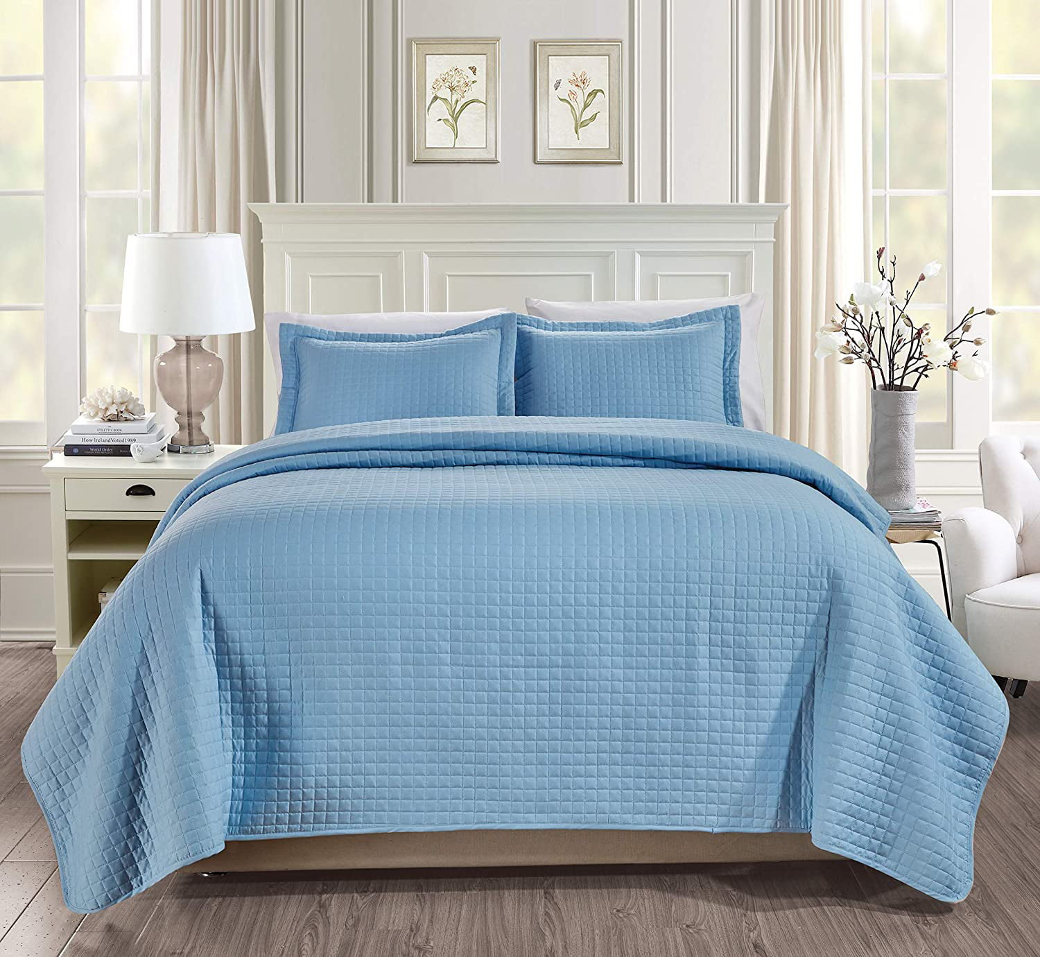 Chezmoi Collection Edan 3-Piece Solid Modern Quilted Bedspread Coverlet Set 