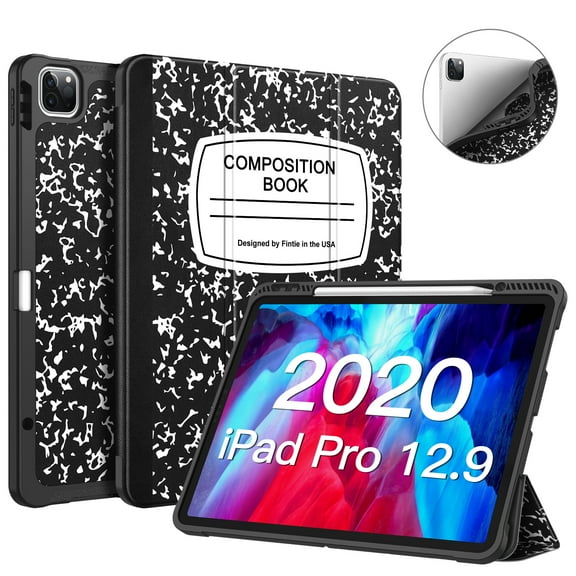 Fintie iPad Pro 12.9‑inch (5/4/3 generation) Case with Pencil Holder - Soft Flexible TPU Back Cover, Composition Bk