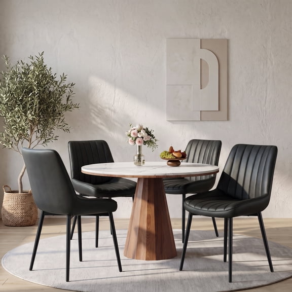 AFO Set of 4 Dining Chairs, Modern Upholstered Kitchen Side Chairs with Metal Legs and Ergonomic Backrest for Kitchen, Dining Room and Restaurant, Black