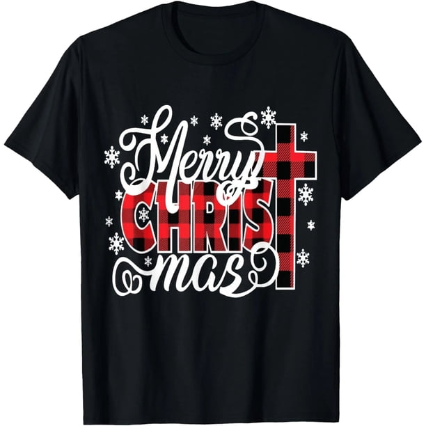 Playera de Mujer Merry Christ Mas Tema Navideño Christian Jesus Christmas PJs Xmas Pajamas Talla Extra Grande S-4XL Negra