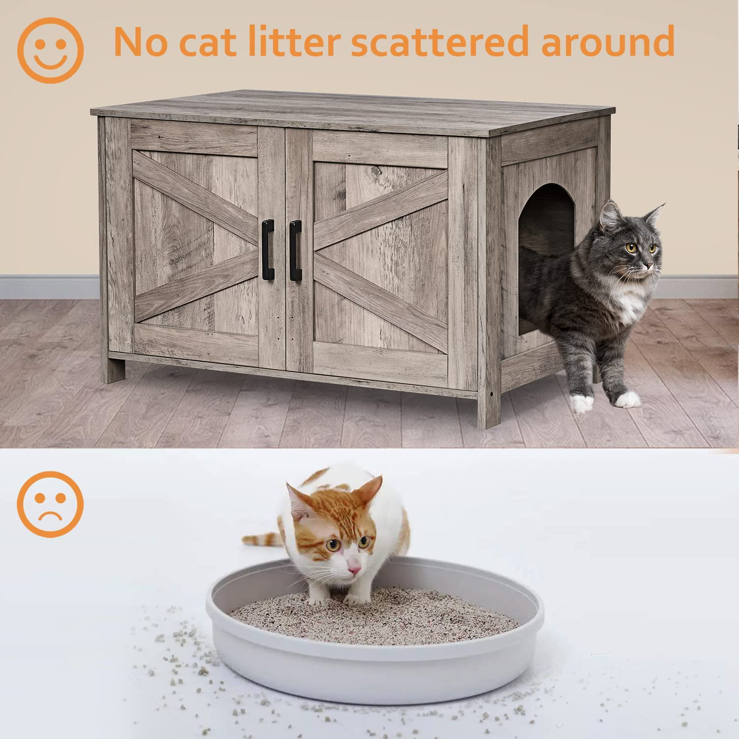  DINZI LVJ Litter Box Enclosure, Cat Litter House with Louvered  Doors, Entrance Can Be on Left or Right Side, Spacious Hidden Cat Washroom  for Most of Litter Box, Cat Furniture Cabinet