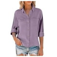 thumbnail image 3 of Yigetop Linen Button Down Shirt Women! Womens Casual Long Sleeve Cotton Blouse Loose Fit Collared Work Gauze Tops with Pocket Womens Linen Tops Clear L, 3 of 9