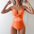 thumbnail image 2 of Women Mesh One Piece Swimsuit Tummy Control Sexy Bathing Suits V Neck Push Up Swimsuits Slimming Swimwear Saffron M, 2 of 6