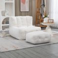 thumbnail image 2 of 38.6" Bean Bag Chair, Modern Lazy Sofa Chair with Velvet Fabric Upholstered, Memory Foam, Ottoman, Backrest and Armless, Floor Sofa Chair for Living Room, Bedroom, Study Room, White, 2 of 9
