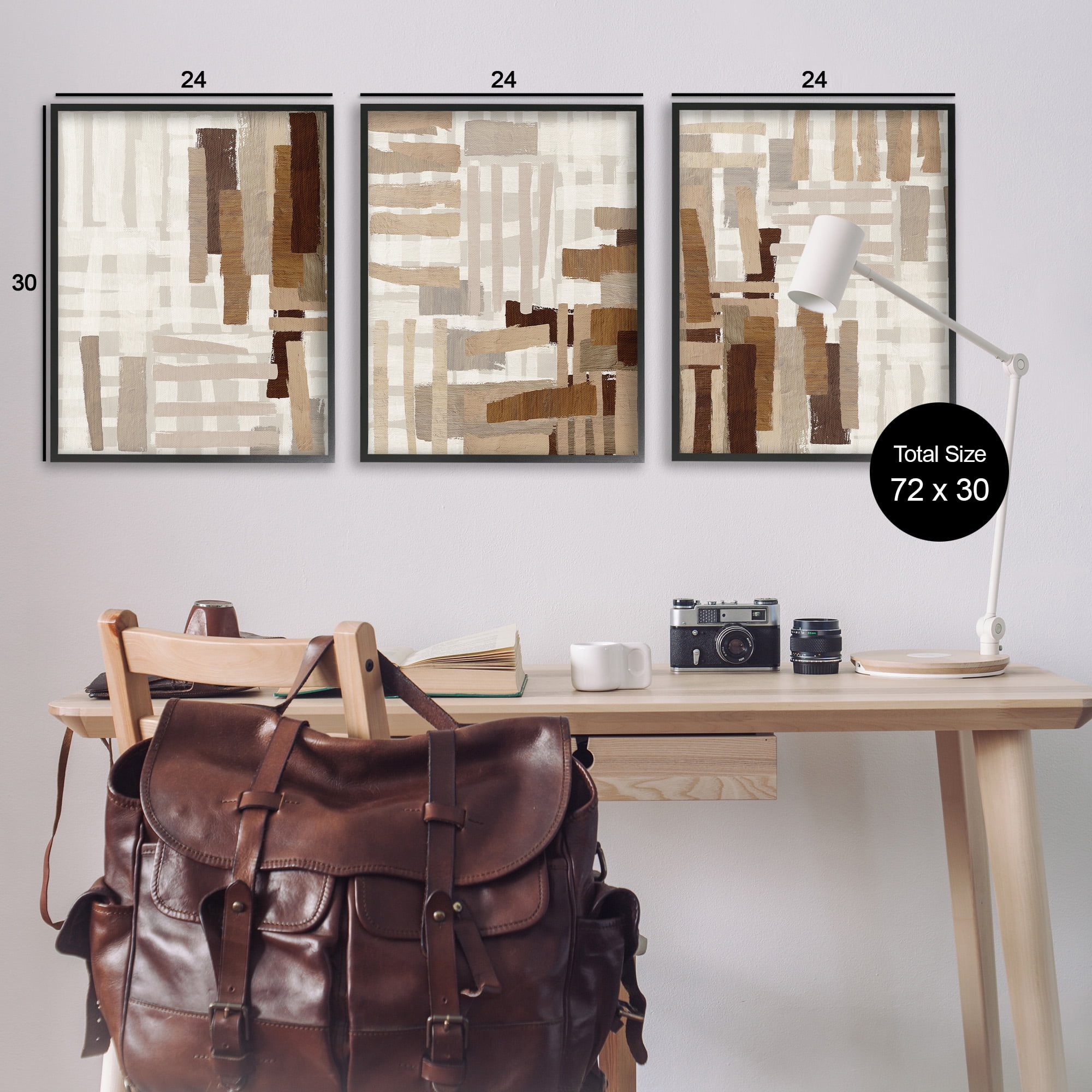 Stupell Industries Natural Hatched Patterns Abstract Painting Black Framed Art Print Wall Art, 24 x 30, Set of 3
