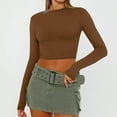 thumbnail image 4 of WCMZJ Womens Long Sleeve Crop Tops Basic Slim Fitted Shirts Casual Fashion 2024 Going Out Y2k Tops Teen Girl Clothes Brown M, 4 of 8