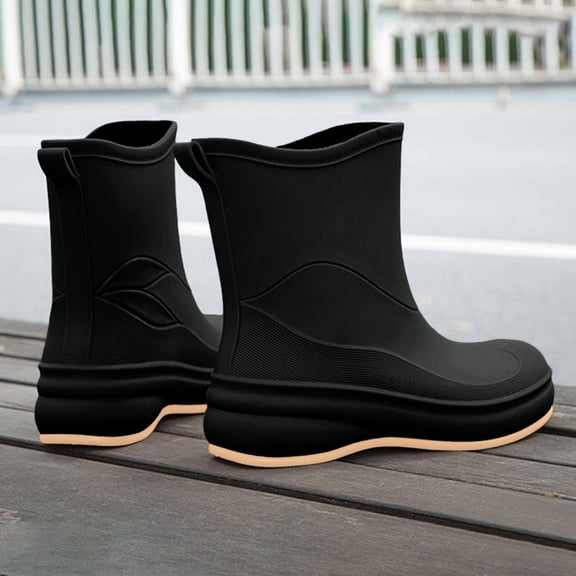 Women's Matte Slip On Chunky Sole Rain Boots Ankle Rain Boots For Outdoors Non Slip Waterproof Rubber Ankle Short Gardening Walking Outdoor Rain Shoes for Women