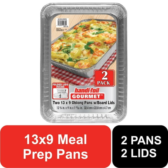 Handi-Foil Aluminum Meal Prep Pan with Folded Lids, 13 x 9 Inch, 2 Count