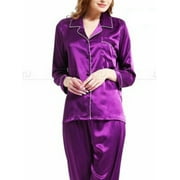 Spring hue Women's Silk Satin Pajamas Casual Home Wear Loose Long Sleeve Pajamas Suit