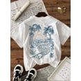 thumbnail image 4 of Women Letter Print Casual Loose Fit Round Neck Short Sleeve T-Shirt, Summer, 4 of 5