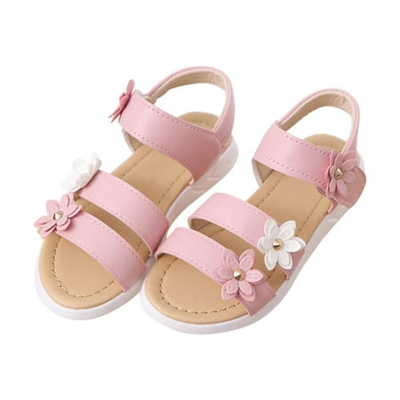 

Xinhuaya Toddler Little/Big Girls Easy Hook & Loop Flat Flower Dress Sandals 1-9 Years