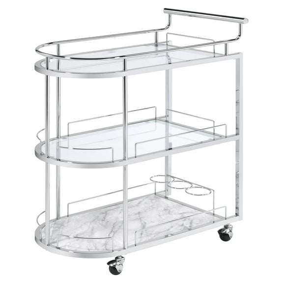Acme Inyo Serving Cart in Clear Glass & Chrome Finish Indoor
