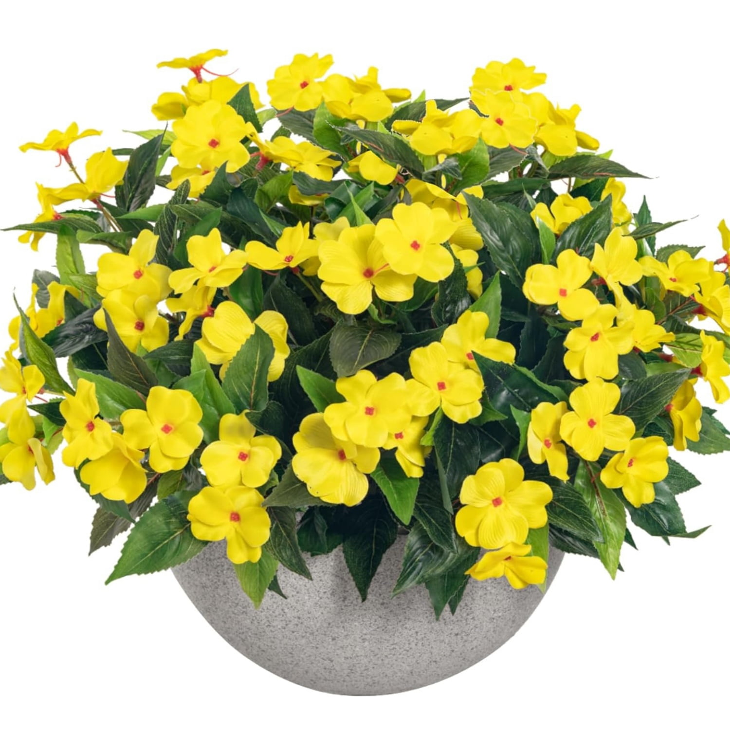 Fake Plants Fake Flowers Spring Decorations for Home Silk Impatiens Bouquet Flowers Artificial Flowers Impatiens Plants Fake Impatiens for Indoor Outdoor Balcony Decorations,4 Pcs Yellow