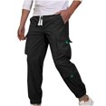 thumbnail image 2 of SSAAVKUY Men Casual Jogger Pant Relaxed Fit Cargo Pants Stretch Drawstring Sweatpant Hiking Outdoor Athletic Sport Jogger Pant Black 12, 2 of 7