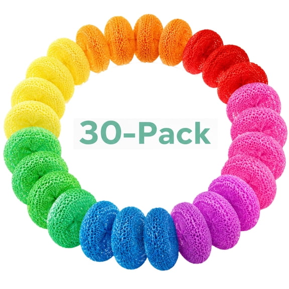 Casewin 30PCS Dish Scrubbers for Dishes Pot Round Scrubber Scouring Pad Nylon Dish Scrubber, Poly Mesh Scouring Dish Pads Non Scratch Scrubbers