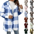 thumbnail image 2 of TrdSipl Women's Plaid Sherpa Fleece Jacket Fall Casual Warm Up Cardigan Long Open Front Trendy Fuzzy Coat Outerwear with Pockets, 2 of 6
