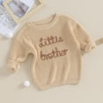 thumbnail image 3 of Drtj Little Brother Matching Outfits Letter Embroidery Knit Sweater Shirt Baby Boy Winter Warm Clothes, Light khaki, 3-6M, 3 of 12