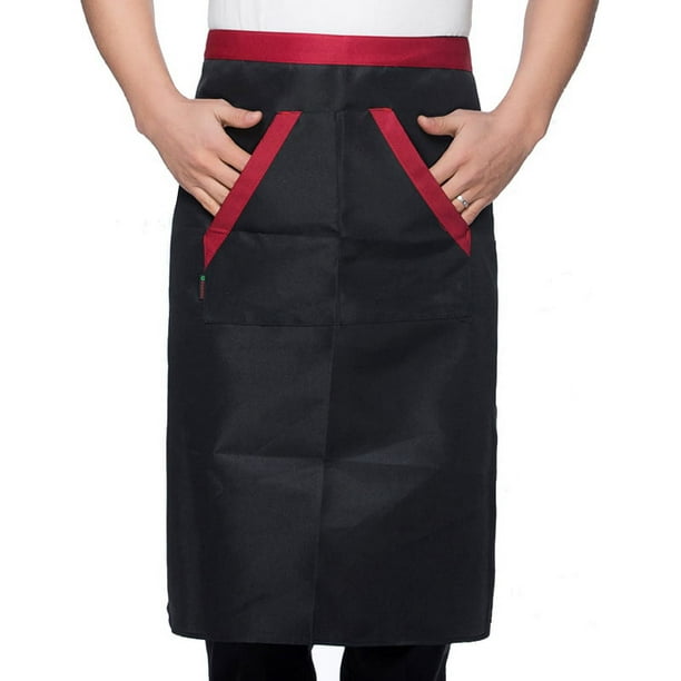 Delantal de chef de 2 piezas, suave, absorbente de humedad, transpirable, de poliéster, para hombre, con bolsillos, para hotel, restaurante, bar, color negro