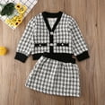 thumbnail image 4 of Elippeo 2pcs Toddler Baby Girl Skirt Set Plaid Print Long Sleeve Jacket Tops + Short Skirt 6M 12M 18M 24M 3T 4T 5T Kids Casual Outfits, 4 of 6