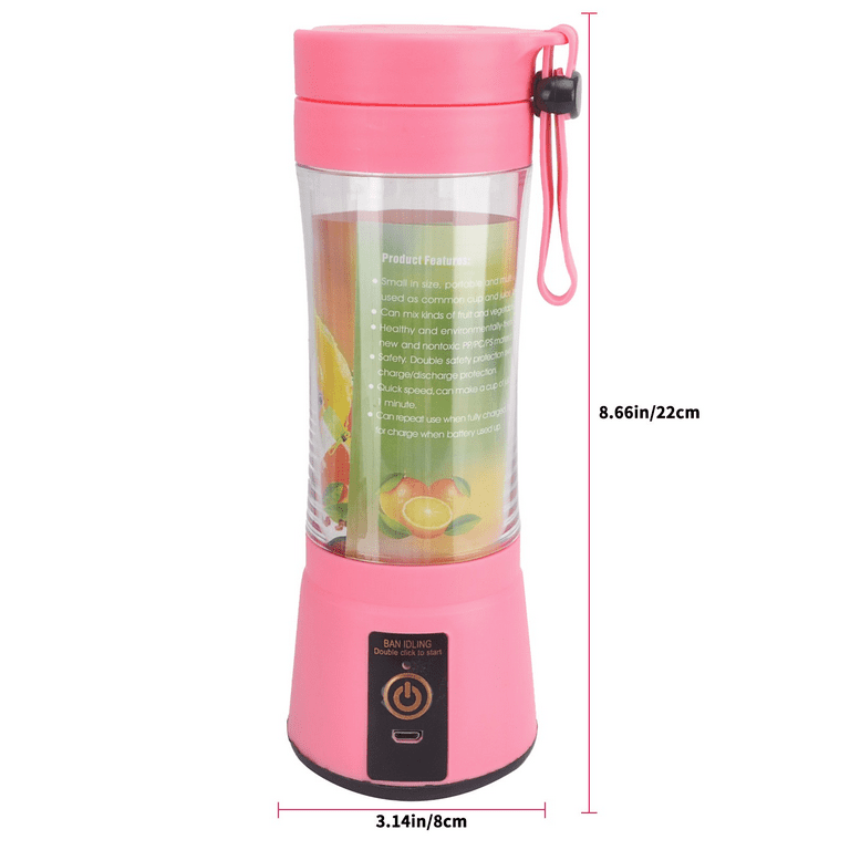 Portable Blender Cup, Electric USB Juicer Blender, Mini Blender for Shakes  and Smoothies, Four Blades Great for Juice, 380ml Pink 