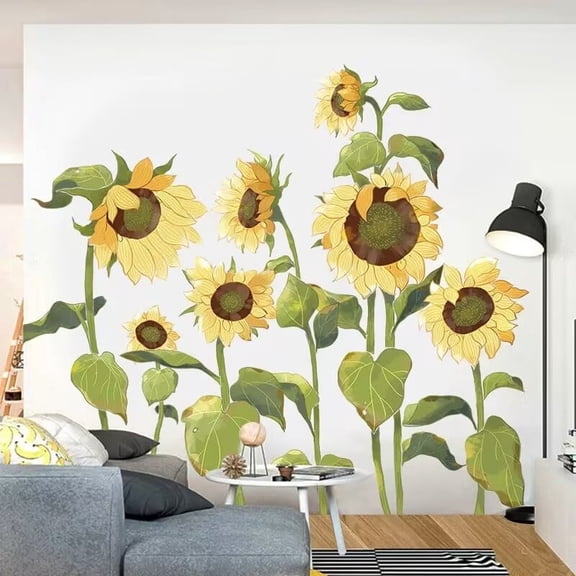 Large sunflower stickers, sunflower wall stickers, plant flower wall stickers Transparent decal Removable Peel and Stick Wall Art Decals for Kids Room Classroom Nursery Bedroom Playroom Hom