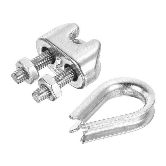 Uxcell 1/16" Wire Rope Kit, 20 Pack M2 Stainless Steel Thimbles & Clamps for Wire Rope