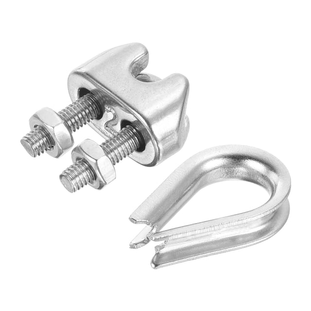 Unique Bargains 1/16' Wire Rope Kit, 20 Pack M2 Stainless Steel Thimbles & Clamps for Wire Rope