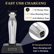 KEMEI 3023-702 Hair & Beard Trimmer for Men, 9000 RPM Zero Gapped Trimmers for Barbers with Full Metal Body, Professional Hair Clippers with LED Display, Ceramic and DLC Blades