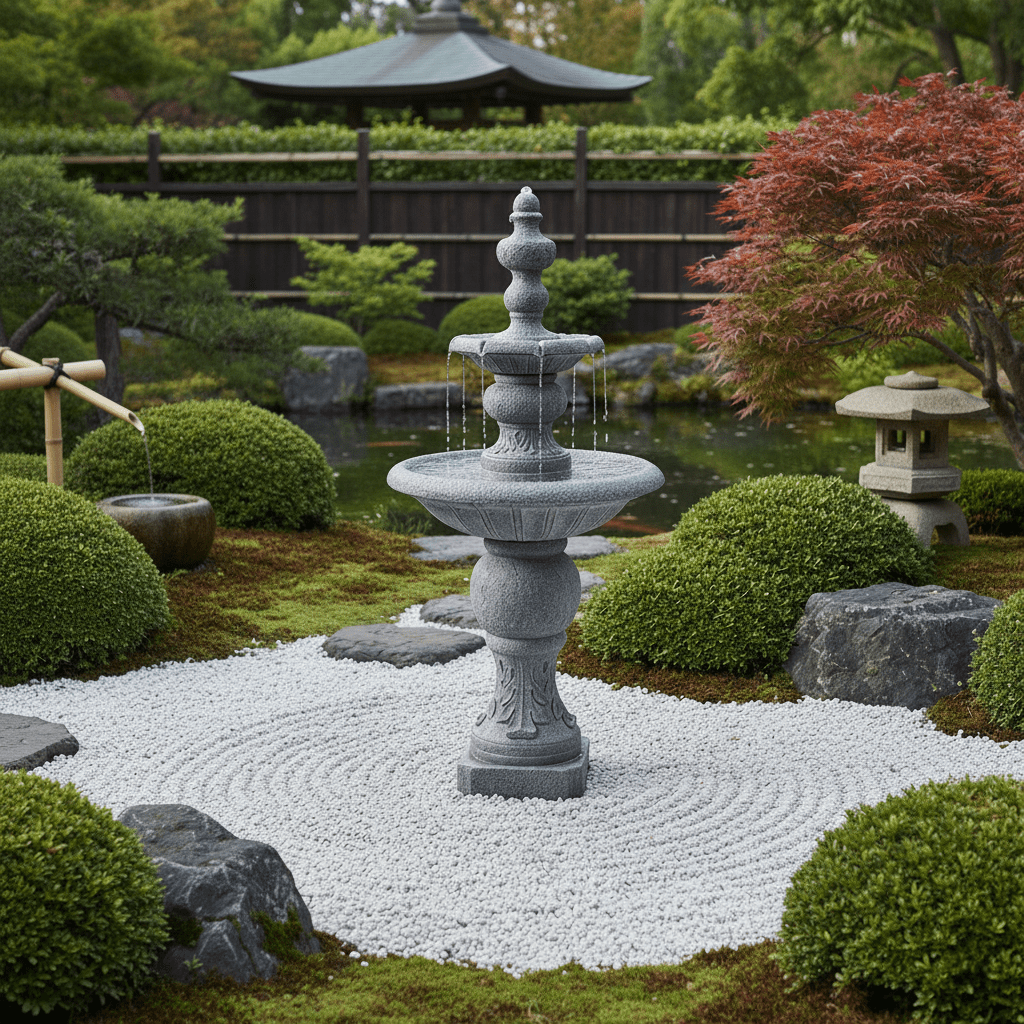 Teamson Home 2-Tier Pedestal Outdoor Water Fountain, Shallow Basin with Adjustable Flow & Electric Pump, Gray
