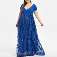 thumbnail image 1 of PENGXIANG Grande Taille pour Femme V-Cou Manches Courtes Floral Paillettes Soirée Partie Maille Robe, 1 of 6