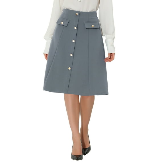 Allegra K Women's Button Front Formal Work A-Line Midi Skirts