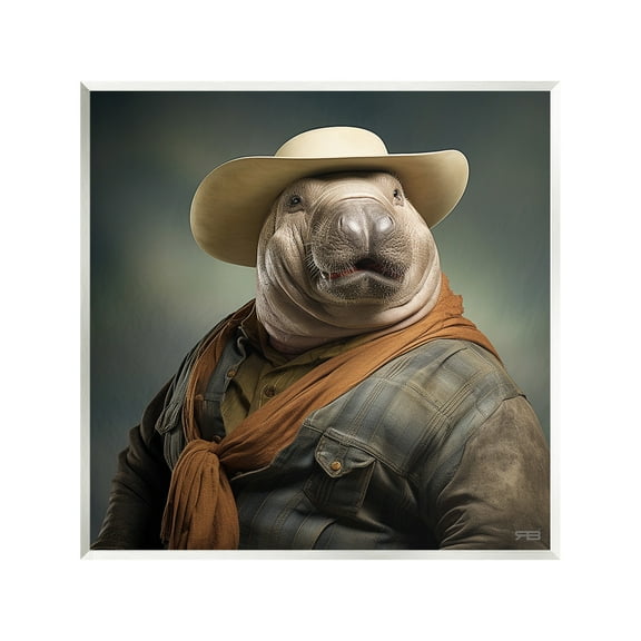 Stupell Industries Cowboy Manatee Portrait Animals & Insects Painting Unframed Art Print Wall Art, 12 x 12