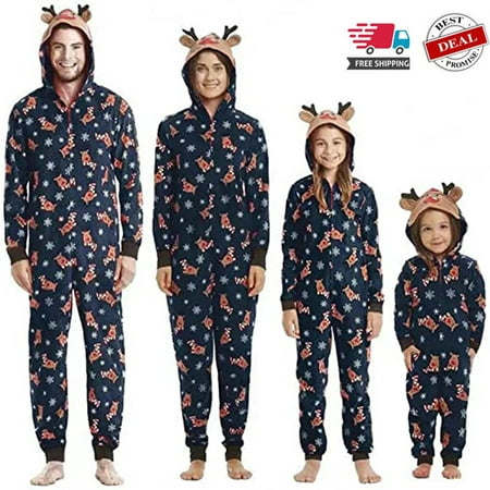 

Calsunbaby Family Matching Christmas Pajamas Set Sleepwear Jumpsuit Hoodie with Hood Matching Holiday PJ s for Family