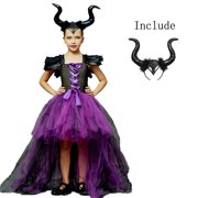 Disney Girls Halloween Costume Maleficent Tutu Dress Cosplay Evil Queen Black Mesh Princess Dress Maleficent(S)