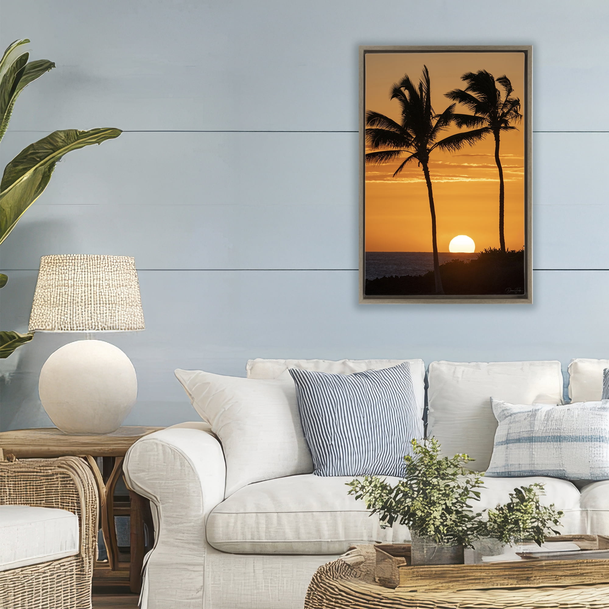Stupell Industries Sunset Through Palm Trees Brown Framed Floater Canvas Wall Art, design by Dennis Frates