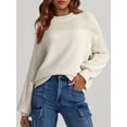 thumbnail image 3 of Women'S Casual Long Sleeve Sweaters Loose Crewneck Knit Solid Pullover Sweater Jumper Tops White XL, 3 of 5
