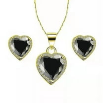 18K Yellow Gold Heart Plated Black Sapphire Necklace Set by Paris Jewelry
