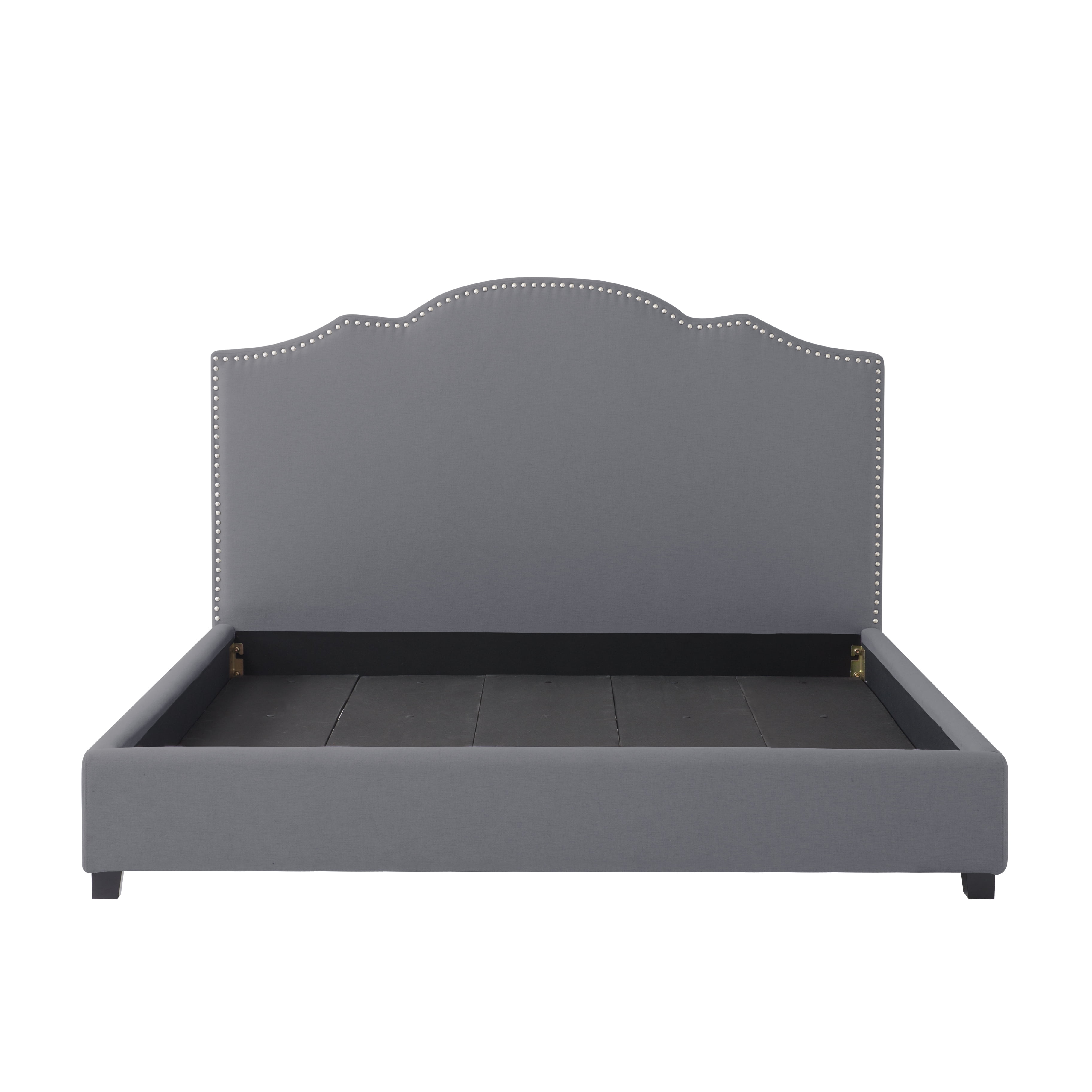 Gewnee King Bed Frame with 55"High Upholstered Headboard,Platform Bed Frame with Nail-Head Trim,No Box Spring Required,Modern Design for Bedroom,Dark Grey