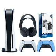 Sony Playstation 5 Disc Version (Sony PS5 Disc) with Extra Starlight Blue Controller, Black PULSE 3D Headset and Dual Charging Station Bundle