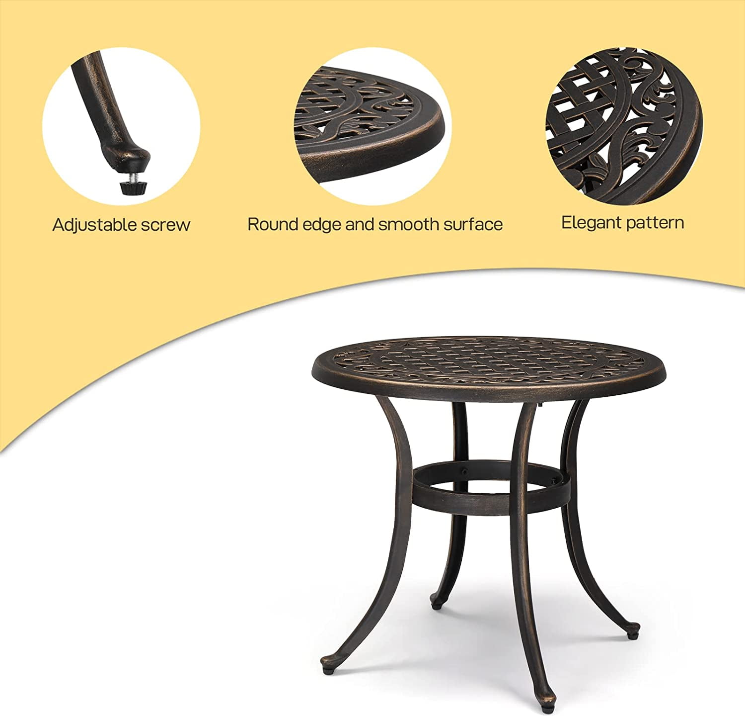 VINGLI Outdoor Traditional Weather-Resistant Cast Aluminum Circle End Table, Bronze