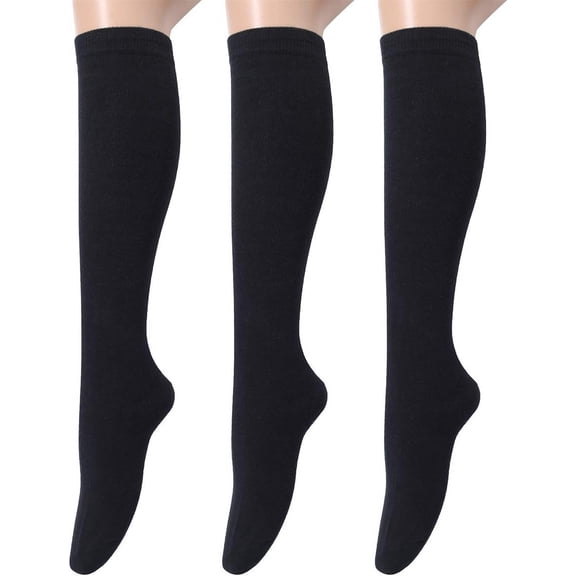 3 Pairs Women's Cotton Opaque Knee High Socks