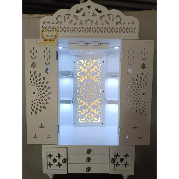 wooden temple white Mandir Pooja Ghar Mandap For Worship home Temple