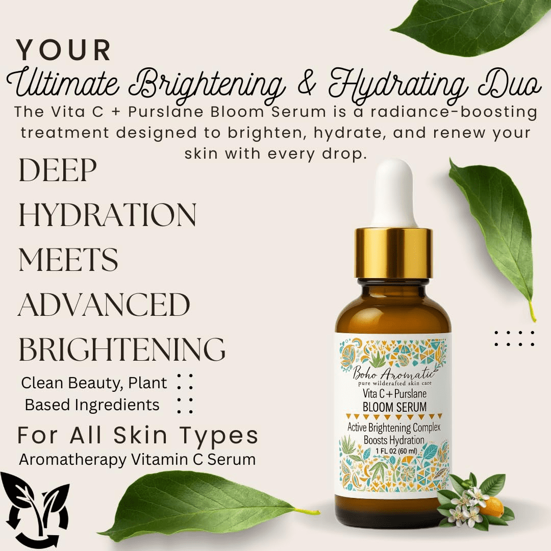 Boho Aromatic BLOOM Vita C + Purslane Brightening Vitamin C Face Serum, Antioxidant & Hydrating for Radiant Skin, Vegan & Cruelty-Free, 1 Pack