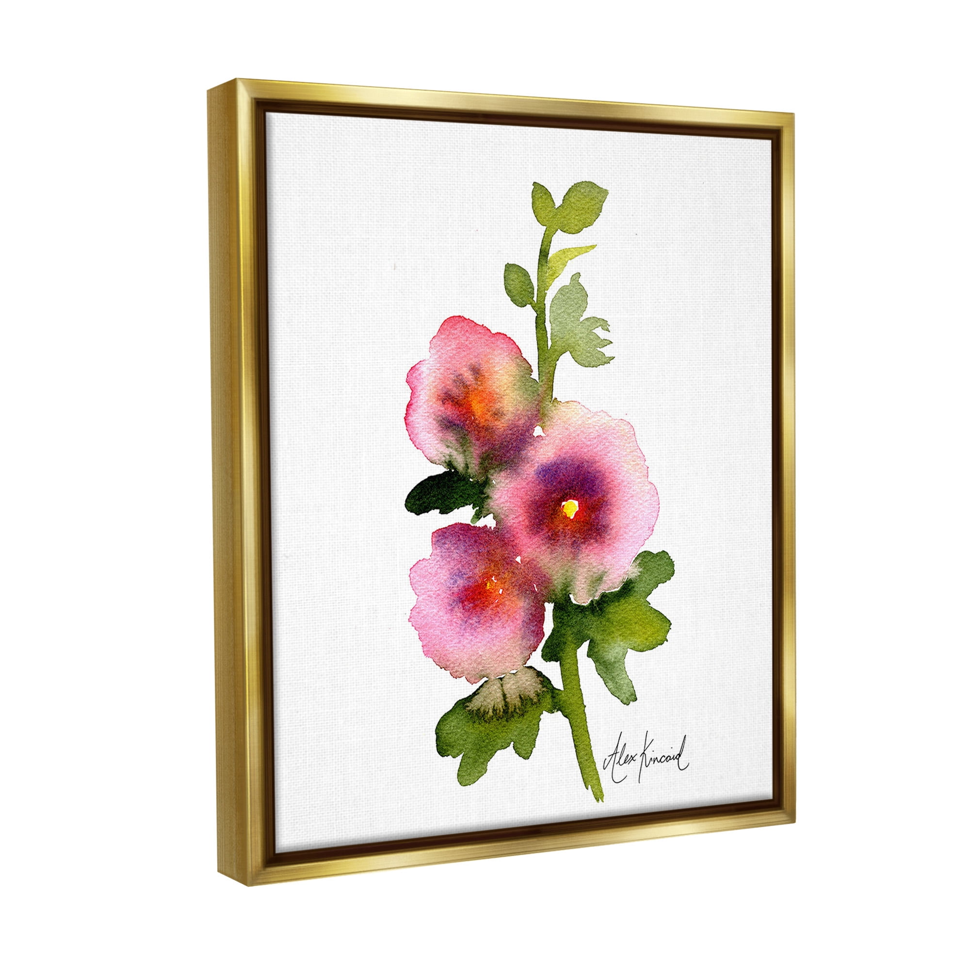 Stupell Industries Pink Watercolor Flowers Botanical & Floral Painting Gold Floater Framed Canvas Art Print Wall Art, 17 x 21