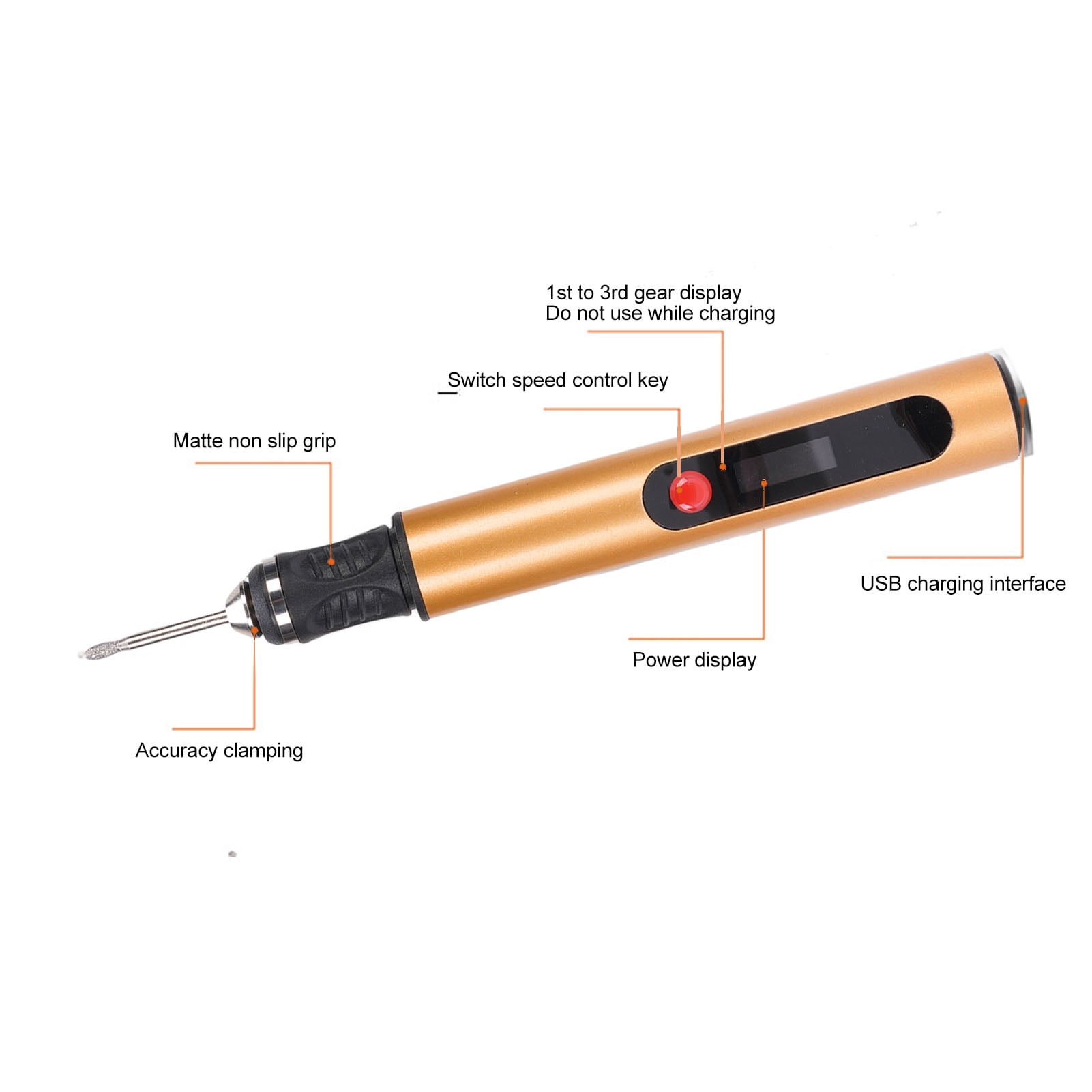 Nieyigj Professional Electric Nail Drill Machine Multifunctional Rechargeable Portable Engraving Pen for Manicure Pedicure Home Salon Use, 30000 RPM, Yellow