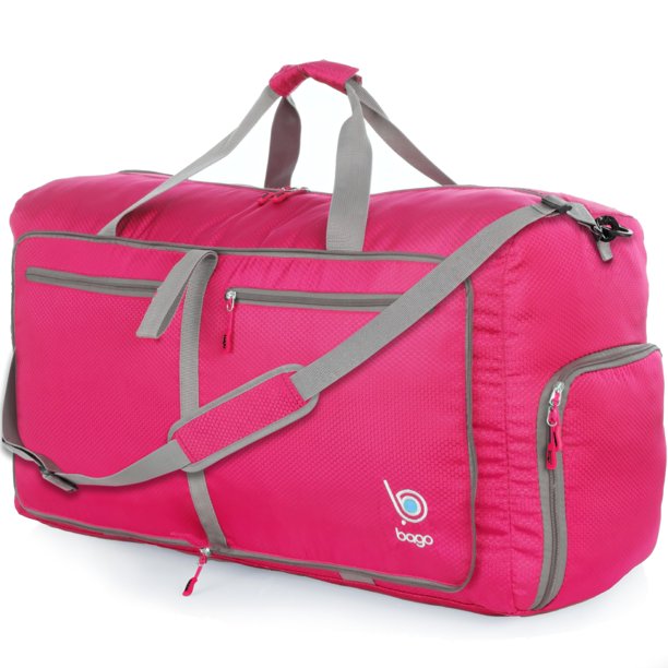 Bolso de viaje plegable Bago de 60 L, impermeable y liviano, rosa