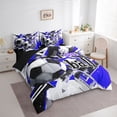thumbnail image 3 of jejeloiu Soccer Football Sport 7-Piece Bedding Comforter Set,Ball Game Gaming King Bedding Sets,White Black Blue Bed Sheets For Boys Teens,Breathable Home Decor Reversible, 3 of 8