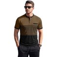 thumbnail image 2 of Mens Striped Polo Shirt Short Sleeve Breathable Casual Business Henley Collar Top for Summer Out Golf Travel Wear Coffee 3XL, 2 of 8
